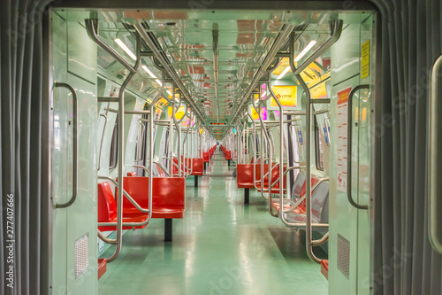 Inside an Empty and Modern Subway Car