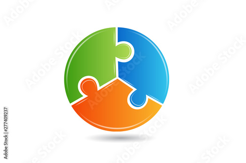Puzzle circle shape teamwork people logo