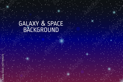 Space & galaxy background vector. Bright stars, planets on a colorful background. Astronomy, astrology, science, and universe concept. Cool design with dark blue, red, white, and black colors.