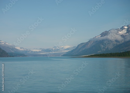 View of the Mountains and valleys created by Glaciers in Alaska Glacier Bay and Nature Preserve. 