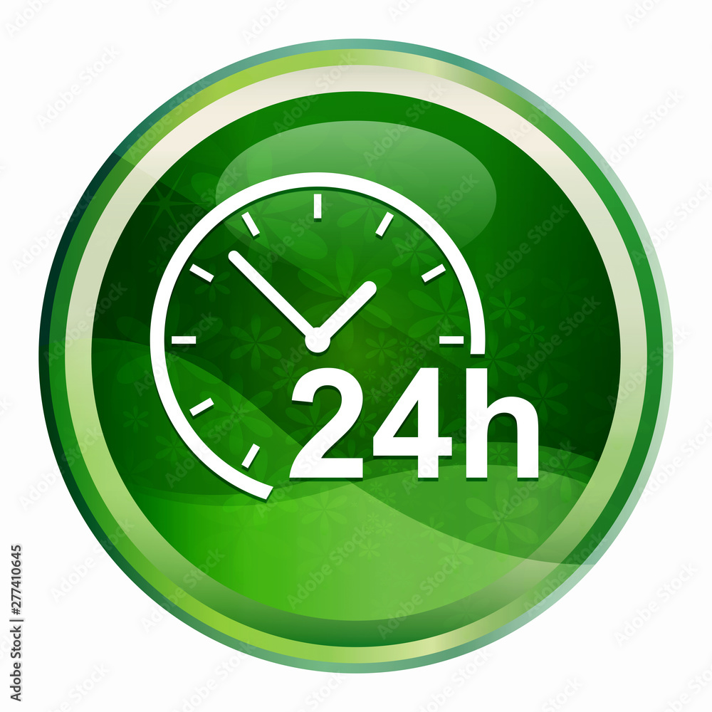 24 hours clock icon Natural Green Round Button 24 hours clock icon Natural Green Round Button