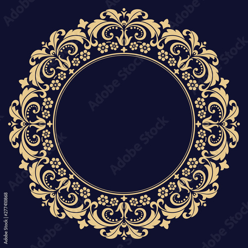Decorative frame Elegant vector element for design in Eastern style, place for text. Floral golden border. Lace illustration for invitations and greeting cards.