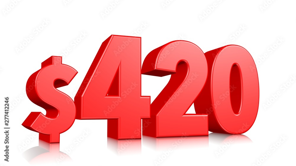 420$ Four hundred and twenty price symbol. red text number 3d render with dollar sign on white background 420$ Four hundred and twenty price symbol. red text number 3d render with dollar sign on white background