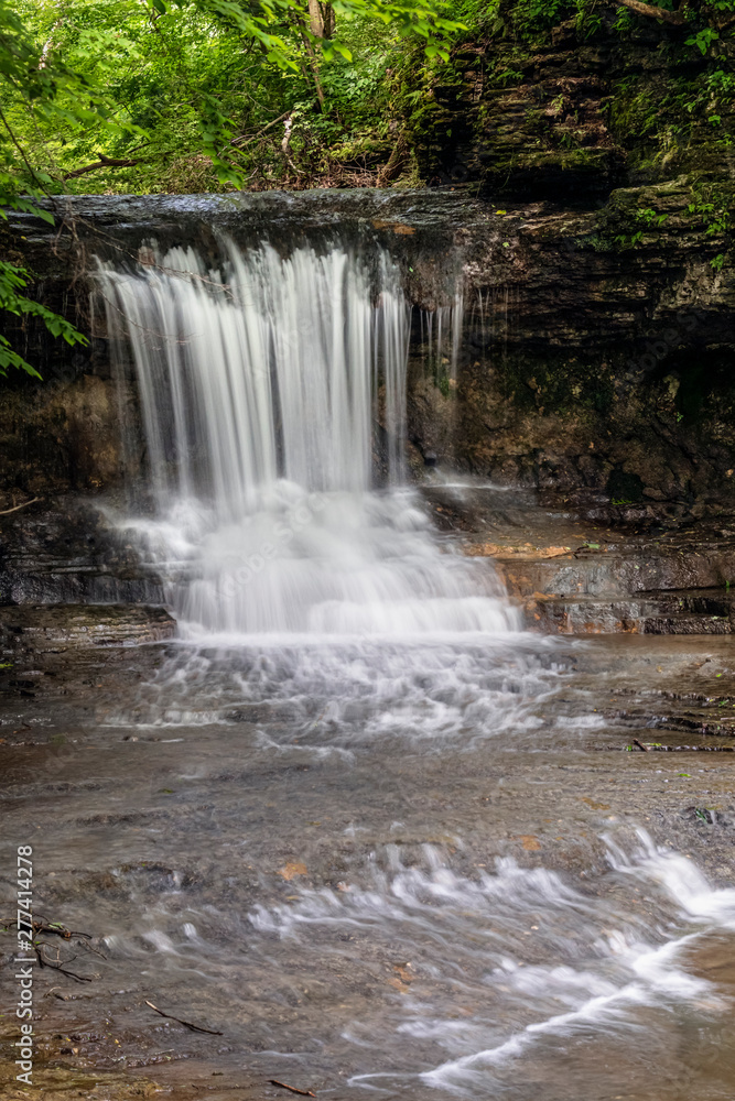 Fototapeta premium The Cascades at Glen Helen - The Cascades waterfall, on Birch Creek, splashes into a rocky ravine along the Innman Trail at Glen Helen Nature Preserve in Yellow Springs, Ohio.