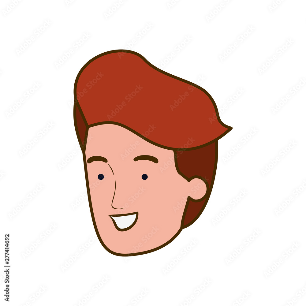 head of young man smiling on white background head of young man smiling on white background