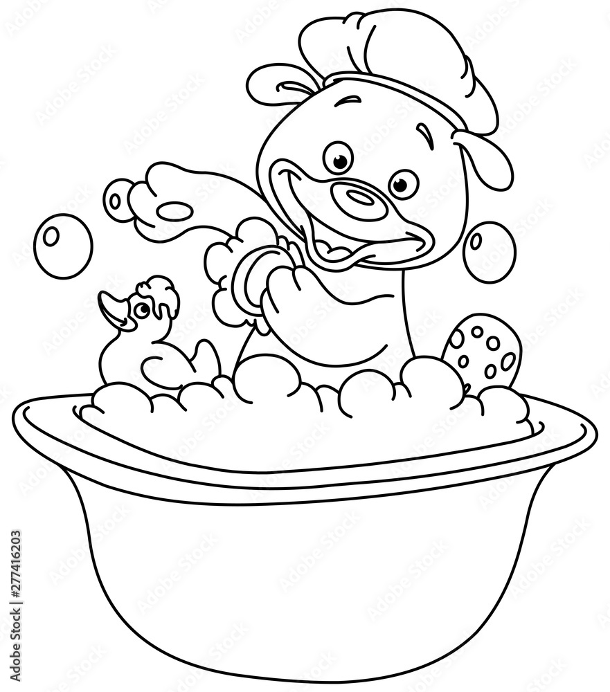 Outlined teddy bear taking a bath. Vector line art illustration coloring page. Outlined teddy bear taking a bath. Vector line art illustration coloring page.