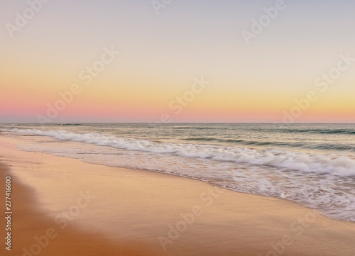 Faro Beach at sunset, Ilha de Faro, Ria Formosa Natural Park, Faro, Algarve, Portugal
