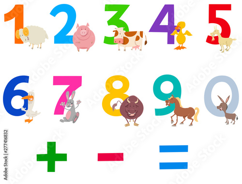 educational numbers set with farm animals