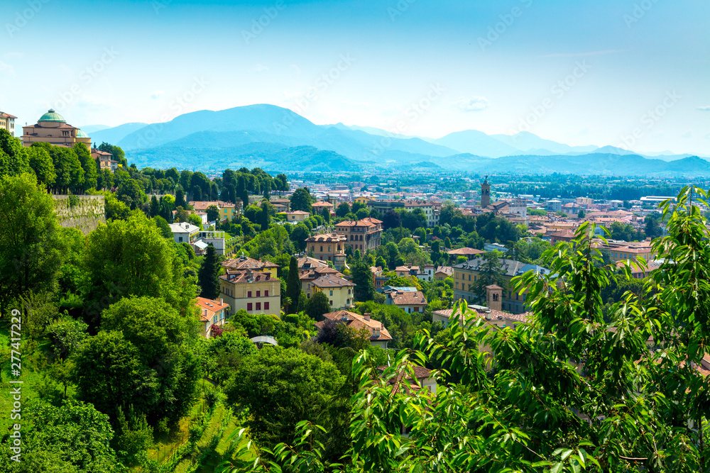 Bergamo city panorama from Citta Alta Old Town, Italy