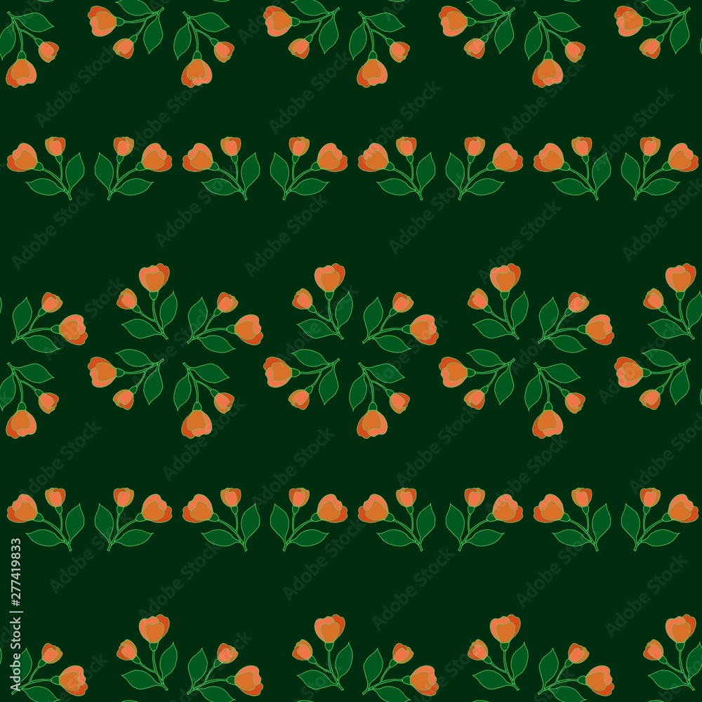 Seamless vector pattern with flowers and leaves for fabric, textile, wrapping paper, card, invitation, wallpaper, web design, background. Seamless vector pattern with flowers and leaves for fabric, textile, wrapping paper, card, invitation, wallpaper, web design, background.