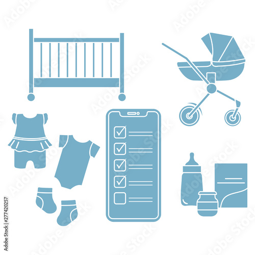 Smartphone with checklist newborn baby accessories