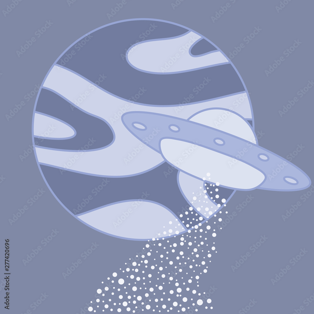 Naklejka premium Vector. Planet, Ufo flying spaceship.World UFO Day
