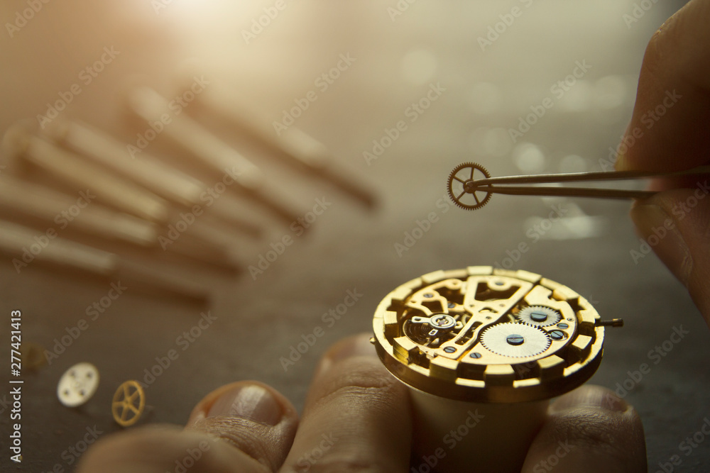 Mechanical watch repair, close up Mechanical watch repair, close up