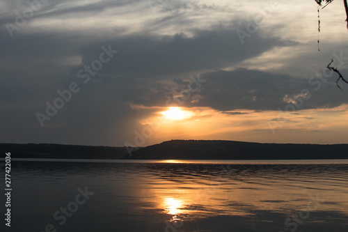 sunset horizon on the lake