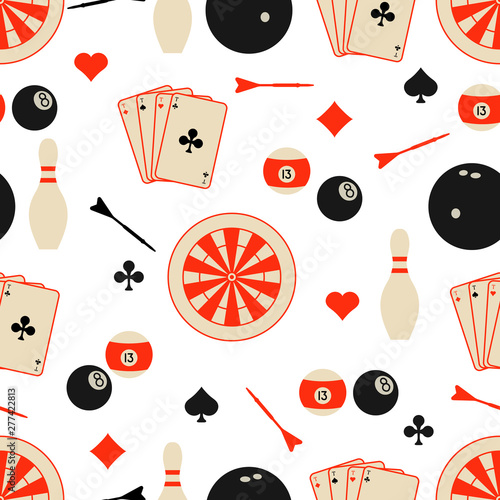 Sports pattern. Darts, billiards, bowling, cards.