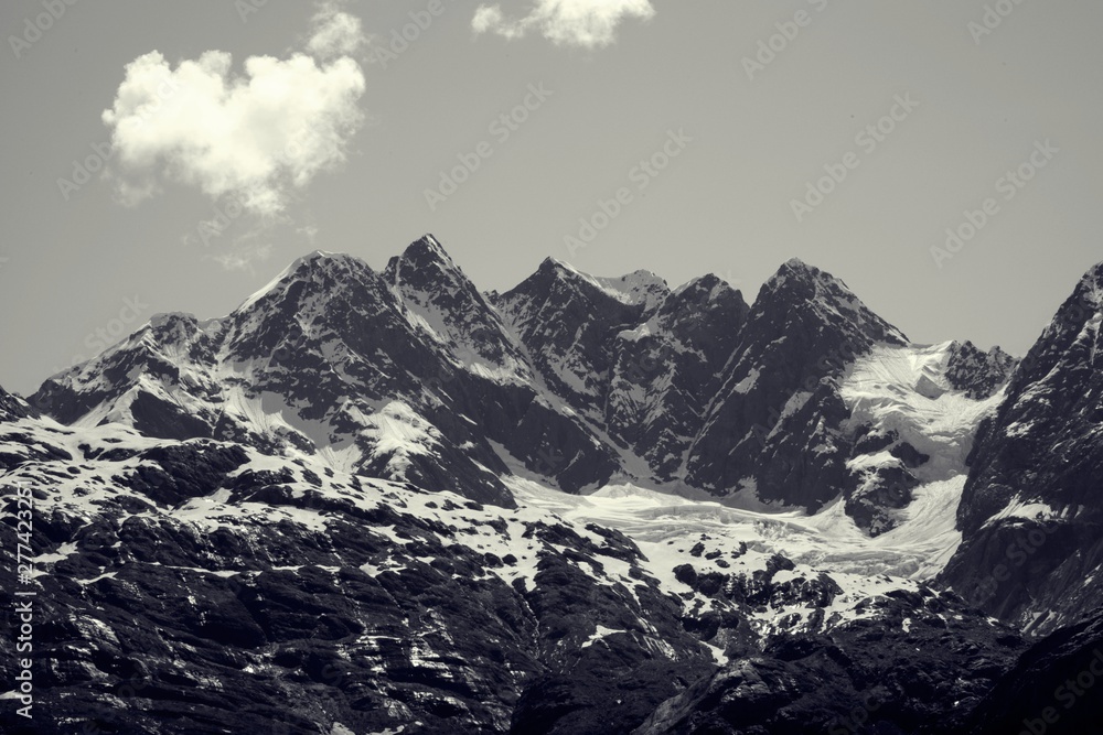 Obraz premium Summer Day in Glacier Bay National Park and Preserve Alaska. Mountains, valley, ice, and snow
