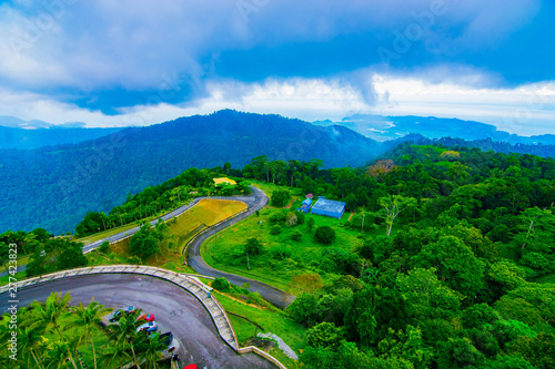 Aerial view of Langkawi island mountains and forest from Gunung Raya hill top photo