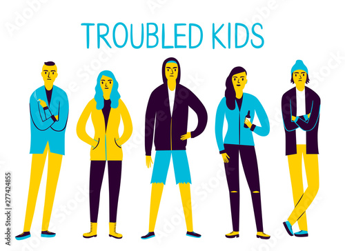 Rebellious and troubled teenagers set.