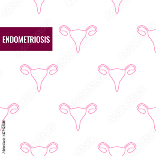 Endometriosis awareness poster with pattern of uterus symbol on white background. Ovarian disease symbol. Medical disorder concept. Vector illustration.