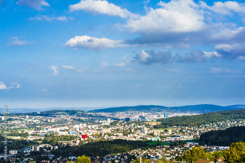 Aerial view on cityscape of Zurich from Bergdietikon