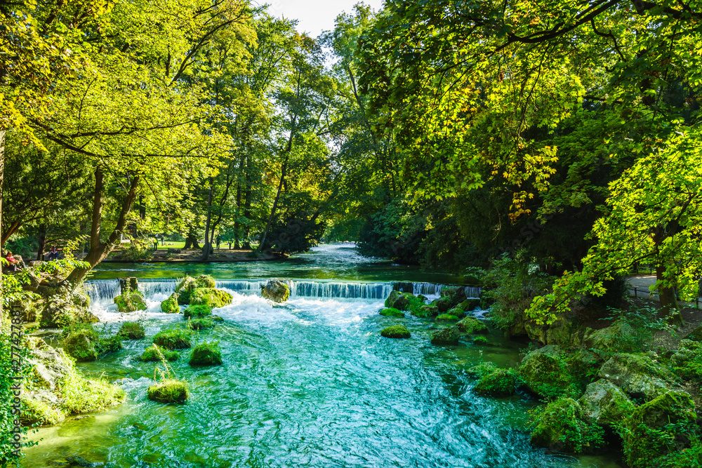 Fototapeta premium View of the river - Eisbach - of Munich in Bavaria