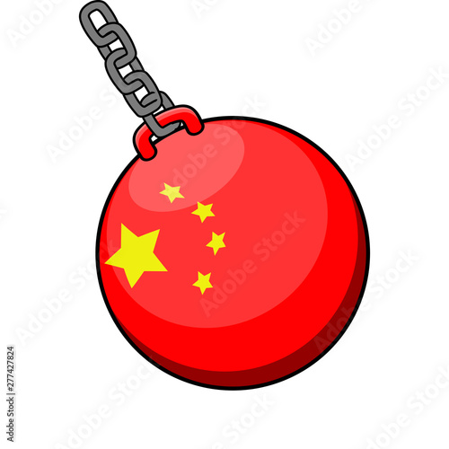 Isolated wrecking ball with a flag of China - Vector