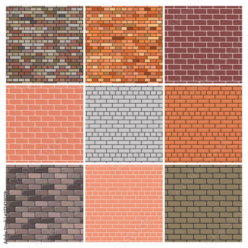 Set of nine brick wall backgrounds