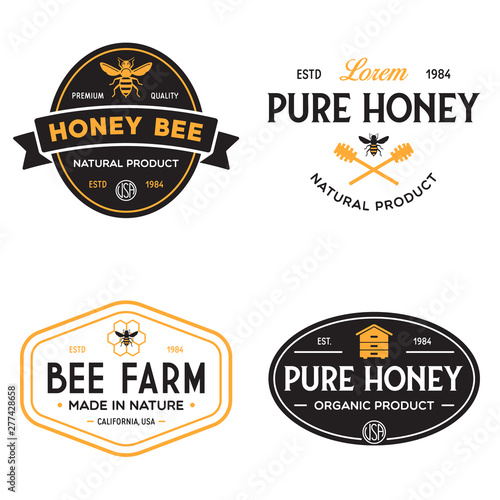 Vector honey vintage logo and icons for honey products, apiary and beekeeping branding and identity.