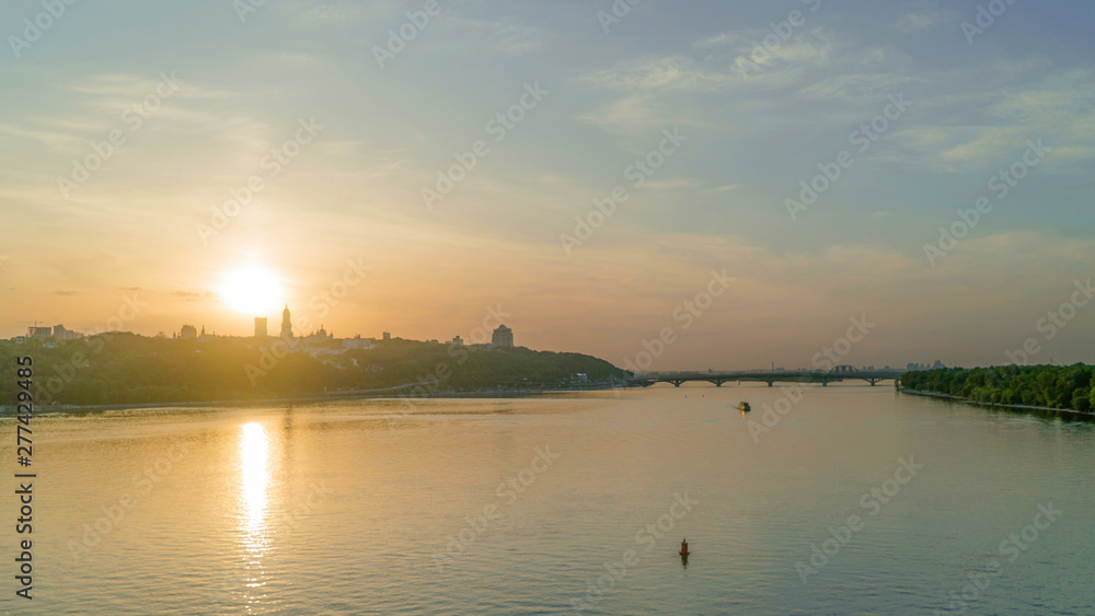 Sunset in early May, the Dnieper River in the city of Kiev High quality 10bit footage. Very easy color correction