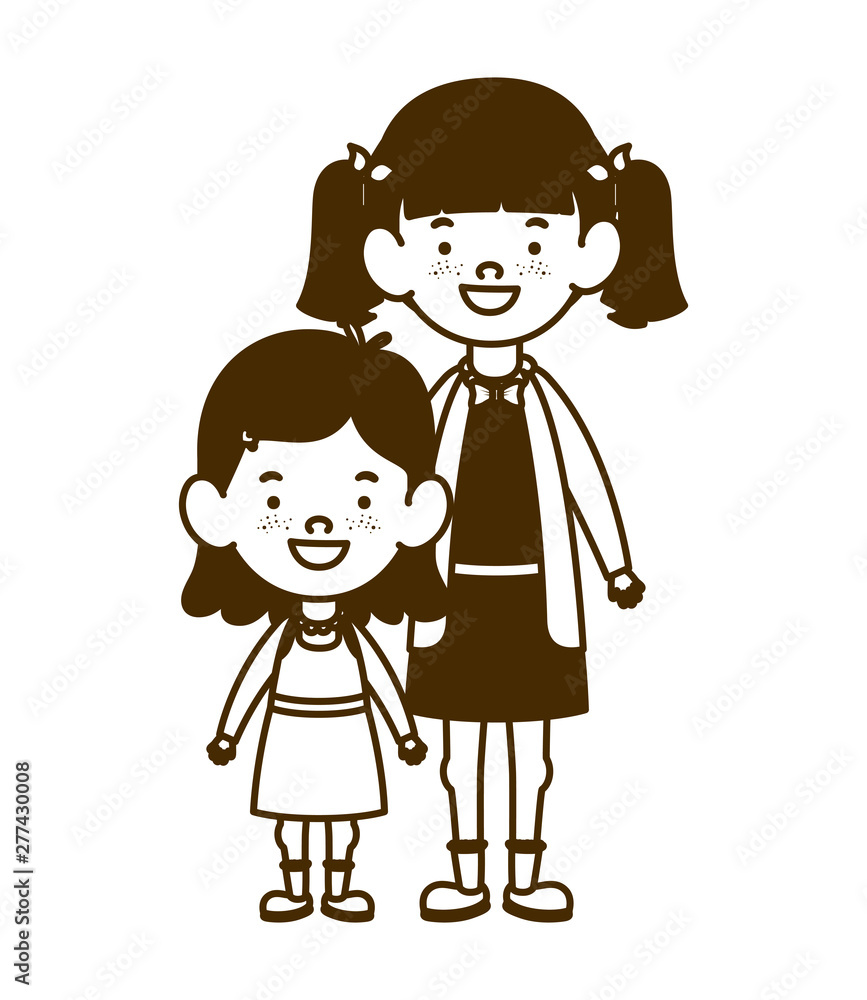 silhouette of student girls standing on white background silhouette of student girls standing on white background