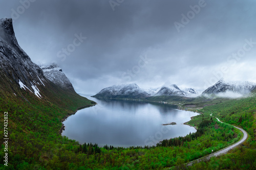 Beautiful View onto Fjord from Bergsbotn in Norway  Europe
