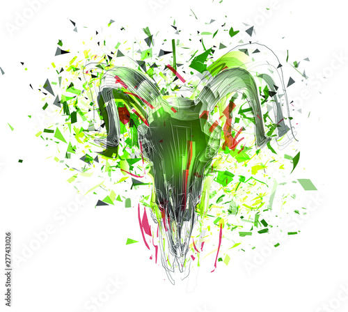 Vector abstract chaotic background. exploded lamb skull