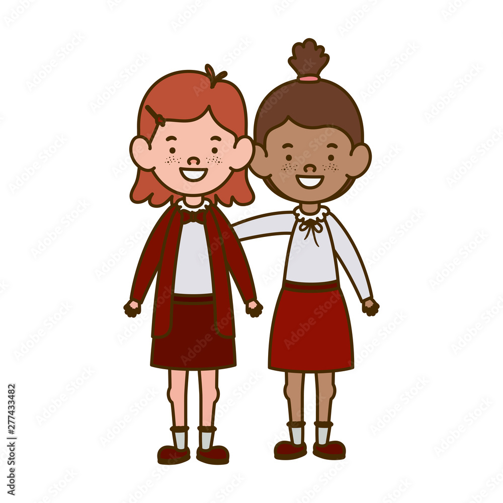 student girls standing smiling on white background student girls standing smiling on white background