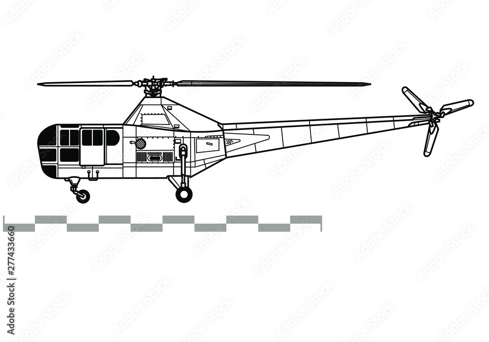 Sikorsky R-5 Dragonfly. Outline vector drawing Stock Vector | Adobe Stock