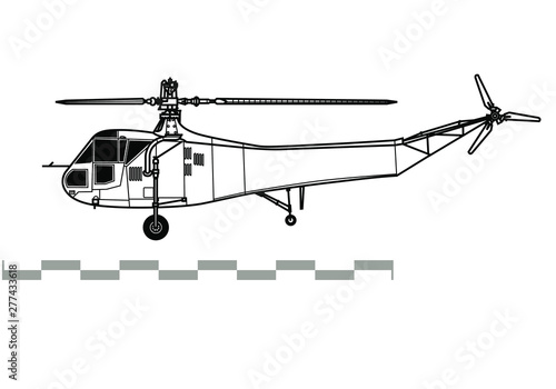 Sikorsky R-4 Hoverfly. Outline vector drawing