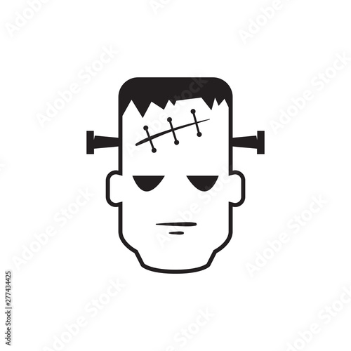 Frankenstein head icon in black and white. Vector illustration.