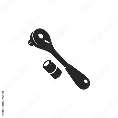 Ratchet tools icons in black and white. Vector bicycle car repair equipments.