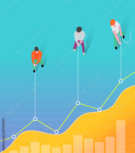 Business team work concept. Men pulling line chart.