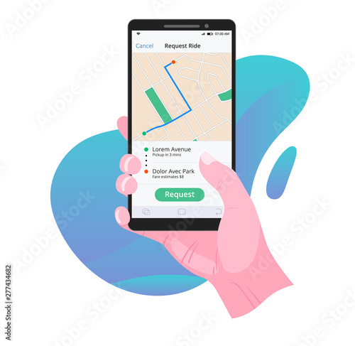 Taxi app ride request. Car sharing, car pooling. Vector illustration.