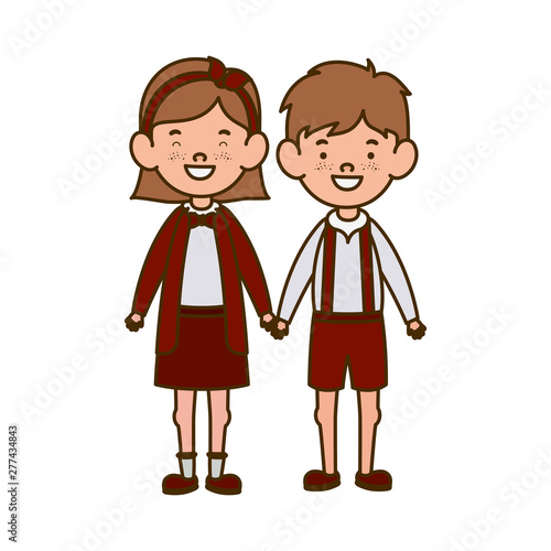 couple students standing smiling on white background
