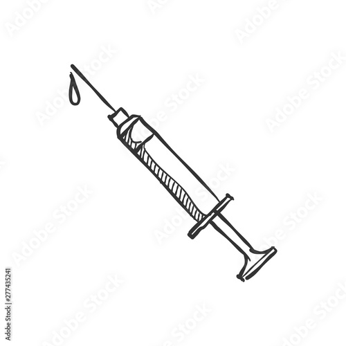 Syringe icon in sketch style. Medical vector illustration.