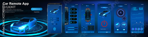 Remote car control app. Smart car security system UI,UX,KIT. Remote monitoring and control of the car, indicators of sensors and data online. Mobile application auto (Dashboard, lock, run, data)