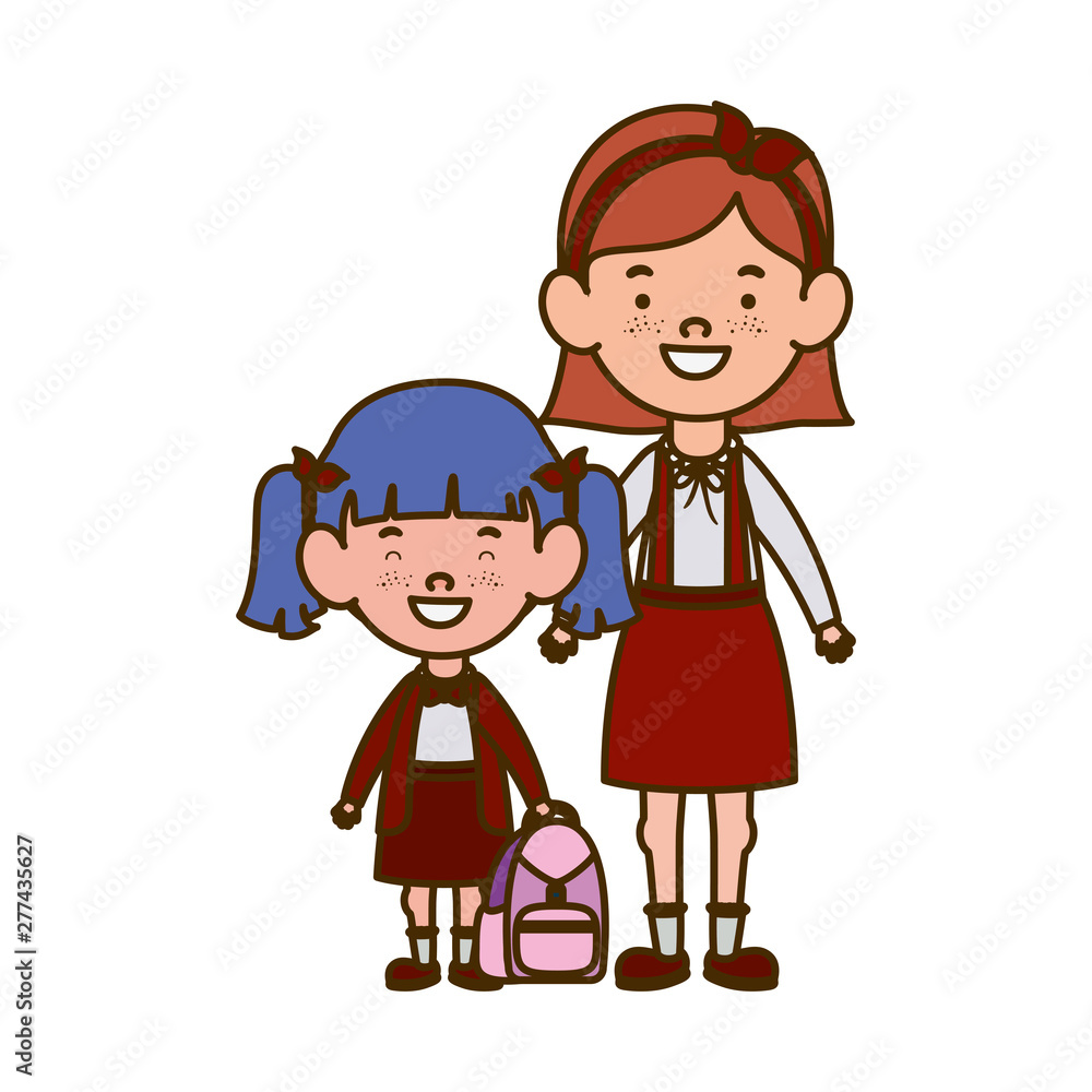 student girls standing smiling on white background student girls standing smiling on white background