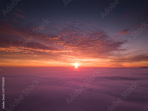 A beautiful Sunrise above the Clouds of the Nahe Valley in Germany