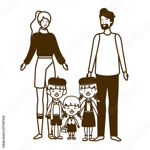 silhouette of couple of parents with children