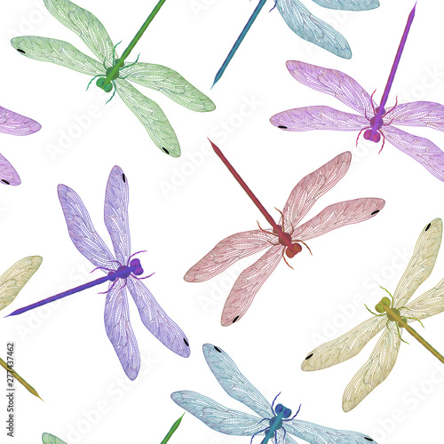 Beautiful seamless pattern with Dragonflies. Vector illustration.