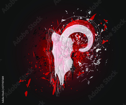 Vector abstract chaotic background. exploded lamb skull
