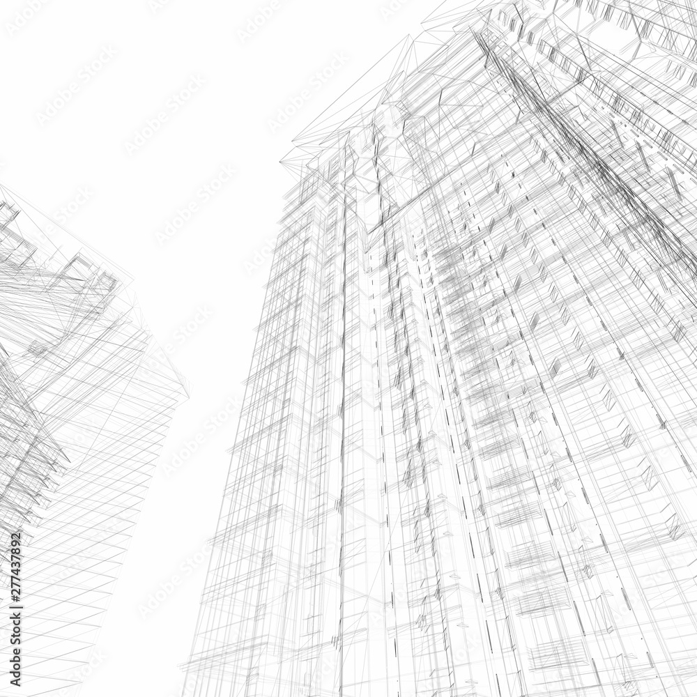 Wireframe techno city; original 3d rendering and models Wireframe techno city; original 3d rendering and models