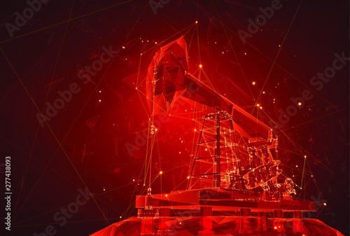 oil derrick. vector 3d object. mining of minerals. abstract explosion of particles.