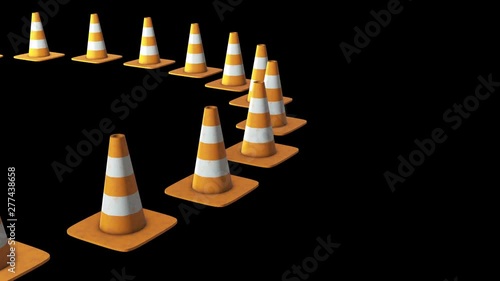 Traffic cone. Orange road sign with white stripes 3d render video available in 4k FullHD and HD render footage. Under construction concept. photo